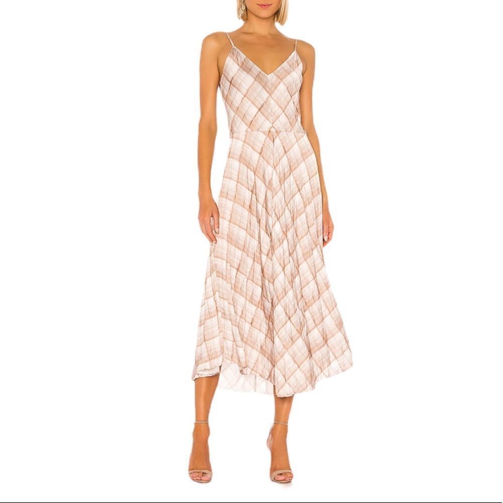 Vince Plaid Cami Midi Dress Sun Taupe Medium